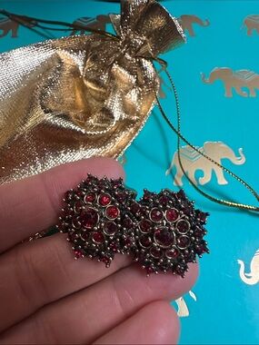 Vintage-Inspired Deep Red Crystal Cluster Earrings - Women Jewelry